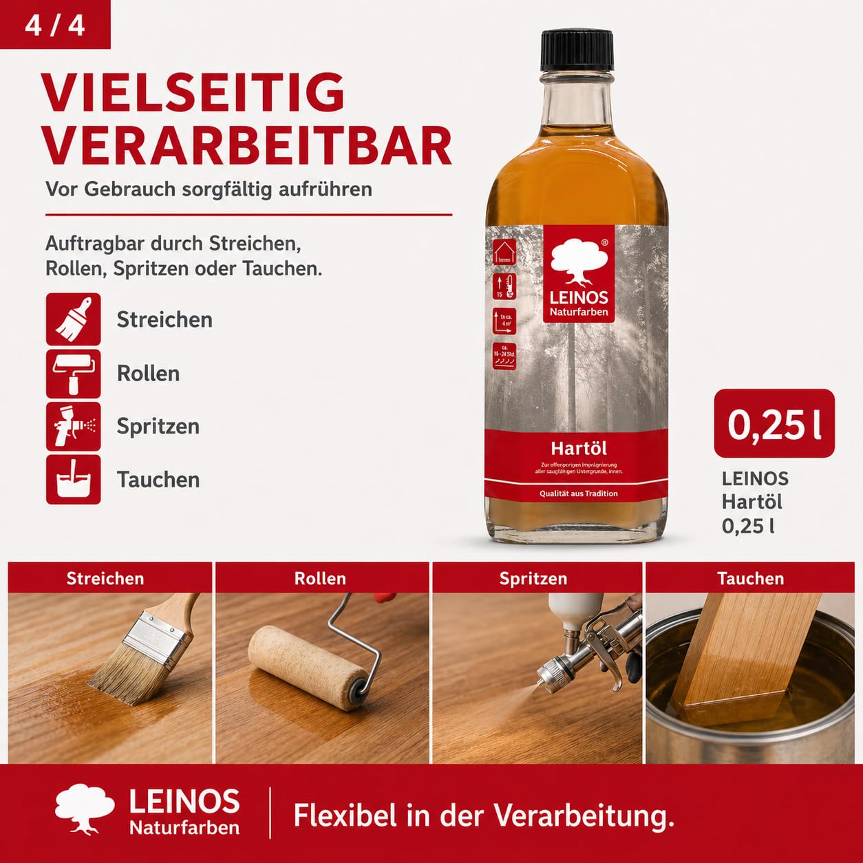 LEINOS Holzöl 250 ml | Hartöl Doppelweiß für Tische Möbel Arbeitsplatten | Teak Eiche Möbelöl für effektive Versiegelung und langanhaltenden Schutz im Innenbereich
