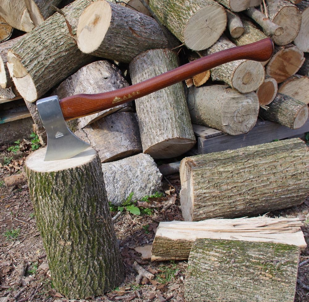 STUBAI Astbeil Putzhake im Nirolook mit Messing-Stielschutz | 1200 g Kopfgewicht | Beil aus Stahl mit Holzgriff, kleine Axt zur Forstarbeit, Spaltbeil, Allzweckbeil, Freizeitbeil