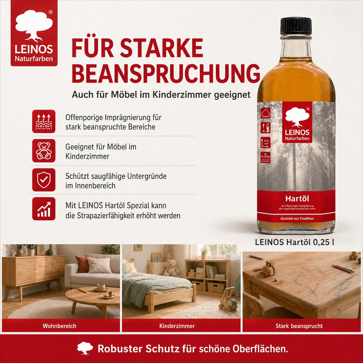 LEINOS Holzöl 250 ml | Hartöl Doppelweiß für Tische Möbel Arbeitsplatten | Teak Eiche Möbelöl für effektive Versiegelung und langanhaltenden Schutz im Innenbereich