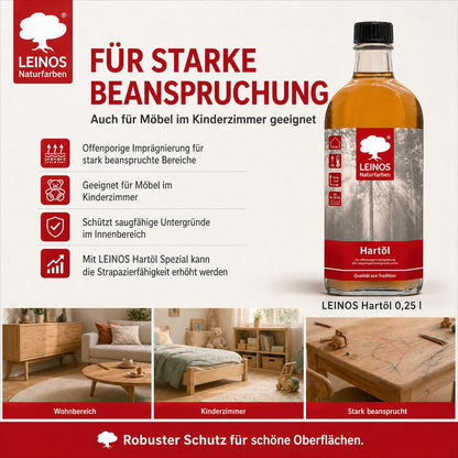 LEINOS Holzöl 250 ml | Hartöl Doppelweiß für Tische Möbel Arbeitsplatten | Teak Eiche Möbelöl für effektive Versiegelung und langanhaltenden Schutz im Innenbereich