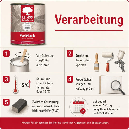 LEINOS 820 Weißlack Glänzend | 0,75 L Innen & Außen | Wohngesunder Naturharz-Öl Lack, wetterfest & strapazierfähig | ca. 7 m² Reichweite | Für Möbel, Türen, Fenster, Holzflächen & grundiertes Metall
