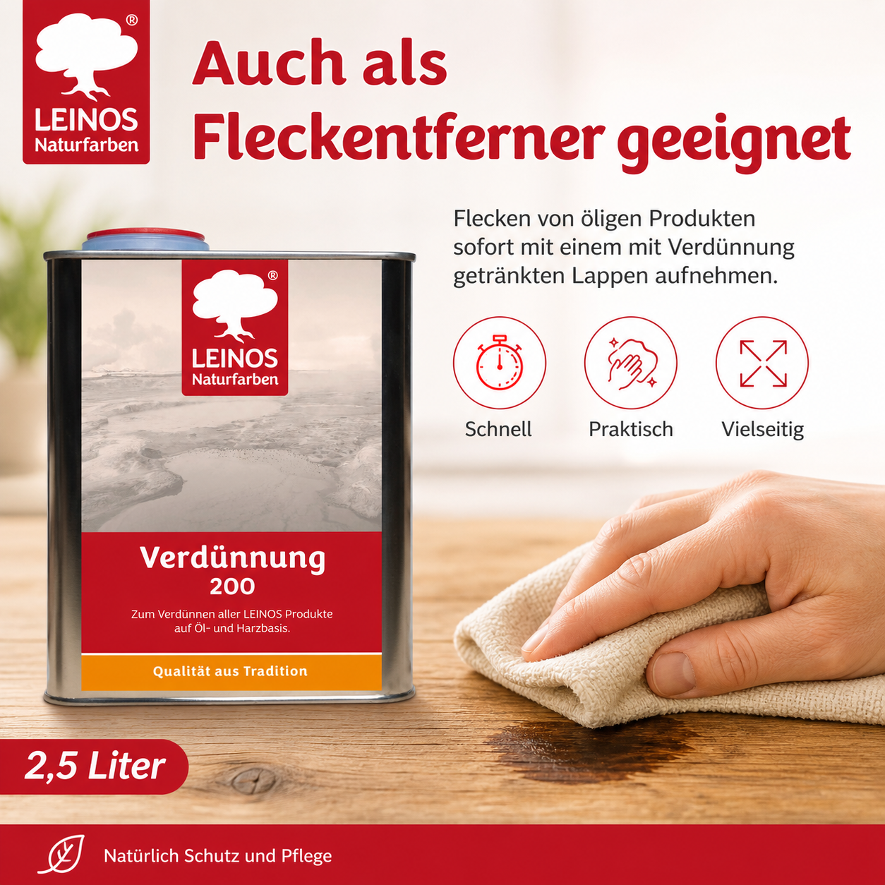 LEINOS 200 Verdünnung 2,5 Liter | Zum Verdünnen aller öligen Produkte sowie zur Reinigung der Arbeitsgeräte. Auch als Fleckentferner geeignet.