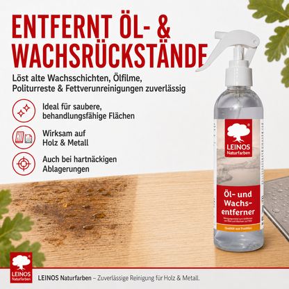 LEINOS Öl- und Wachs-Entferner 948 – Wasserbasiertes, Alkalisches Reinigungsmittel zur Effektiven Entfernung von Ölen & Wachsen auf Holz- und Metalloberflächen (0,25 L)