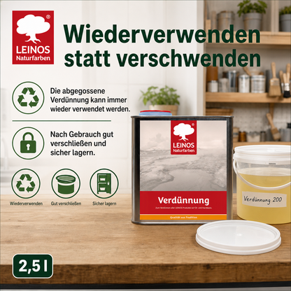 LEINOS 200 Verdünnung 2,5 Liter | Zum Verdünnen aller öligen Produkte sowie zur Reinigung der Arbeitsgeräte. Auch als Fleckentferner geeignet.