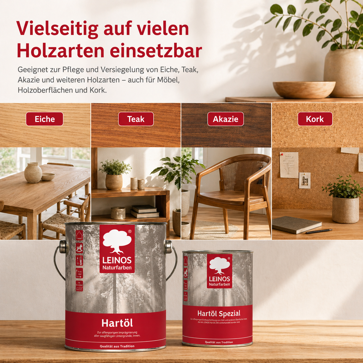 LEINOS Holzöl 2,5 l im Set mit Hartöl Spezial 750 ml als Finish | Farbloses Möbelöl für stark beanspruchte Oberflächen | Effektive Versiegelung und langanhaltenden Schutz im Innenbereich