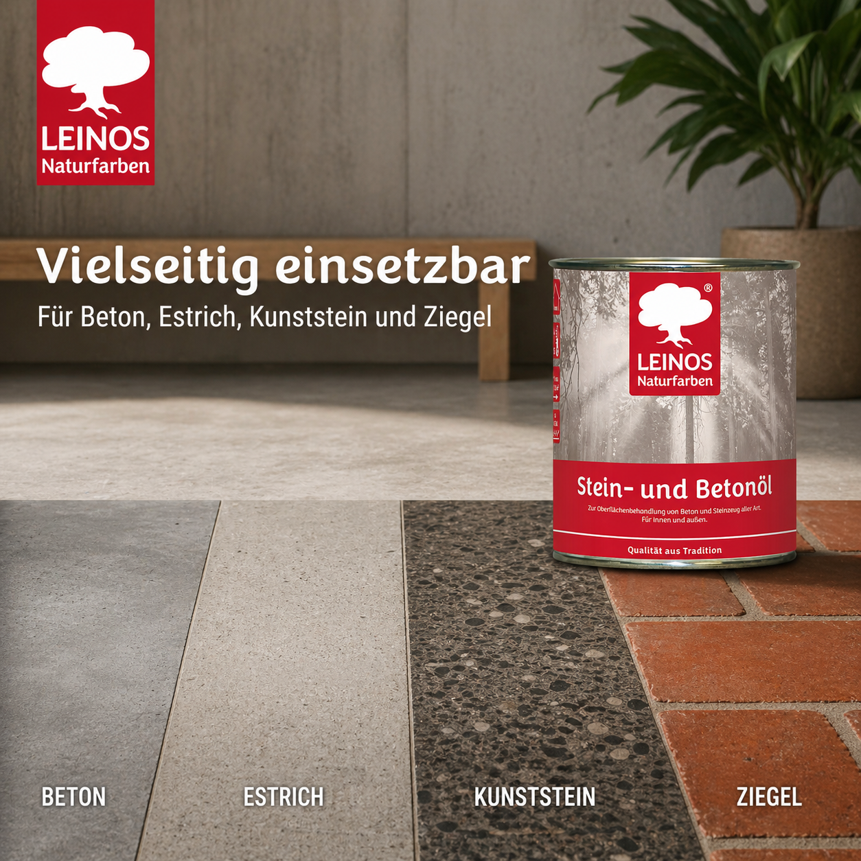 LEINOS Stein- und Betonöl 254 – 0,75 L – Öl zur natürlichen Oberflächenbehandlung von Beton, Estrich & Steinzeug innen – atmungsaktiv & lösemittelfrei