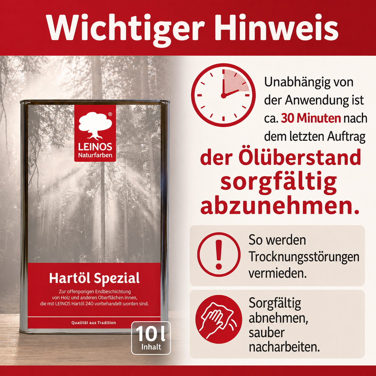 Leinos Spezial Hartöl 10 L | Farbloses Versiegelungsöl | Holzöl für effektive Endbeschichtung und langanhaltenden Schutz im Innenbereich