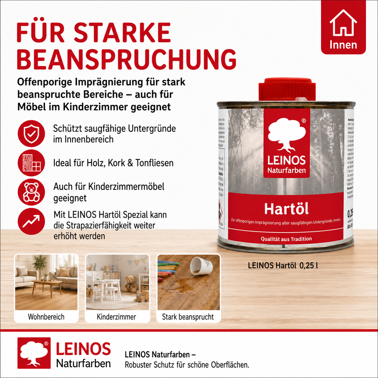 LEINOS Holzöl 250 ml | Hartöl Farblos für Tische Möbel Arbeitsplatten | Teak Eiche Möbelöl für effektive Versiegelung und langanhaltenden Schutz im Innenbereich