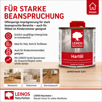 LEINOS Holzöl 250 ml | Hartöl Farblos für Tische Möbel Arbeitsplatten | Teak Eiche Möbelöl für effektive Versiegelung und langanhaltenden Schutz im Innenbereich