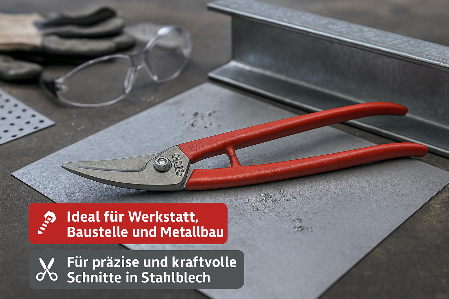 Metallschere 250 mm | Für gerade & kreisförmige Schnitte | Figurenschere & Lochschere für Stahlblech | Vielseitige Blechschere für präzises Arbeiten im Metallbau, Handwerk & Industrie