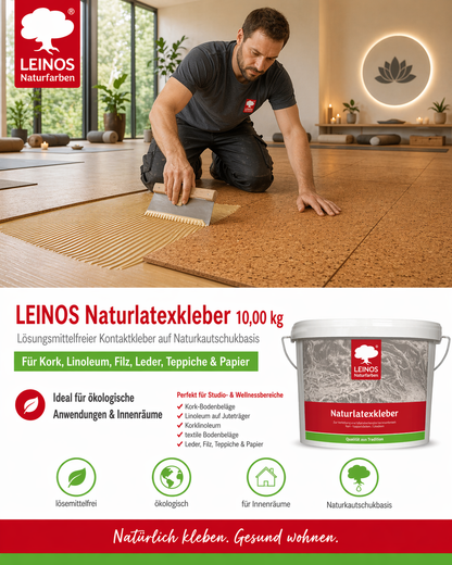 LEINOS Naturlatexkleber 3,00 kg – lösungsmittelfreier Kontaktkleber auf Naturkautschukbasis – für Teppiche, Kork, Leder, Filz, Linoleum & Papier – ideal für ökologische Anwendungen