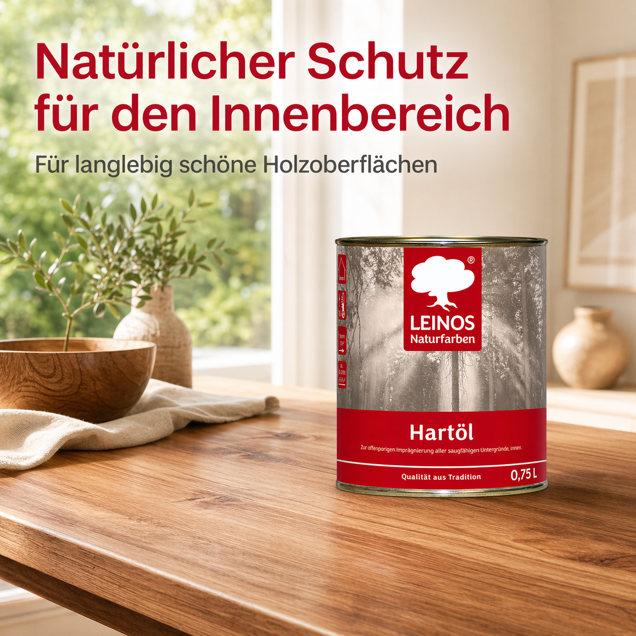 LEINOS Holzöl 750 ml | Hartöl Nussbaum für Tische Möbel Arbeitsplatten | Teak Eiche Möbelöl für effektive Versiegelung und langanhaltenden Schutz im Innenbereich