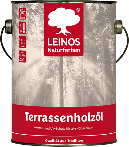 LEINOS Terrassenholzöl 236 | 2,5 Liter | Farbton: bräunlich  Hochwertiges Holzöl für außen | Für Terrassen, Zäune, Kinderspielgeräte  | Tiefer Holzschutz & leichte Anwendung