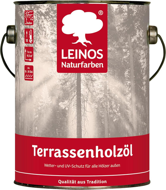 LEINOS Terrassenholzöl 236 | 2,5 Liter | Farbton: bräunlich  Hochwertiges Holzöl für außen | Für Terrassen, Zäune, Kinderspielgeräte  | Tiefer Holzschutz & leichte Anwendung