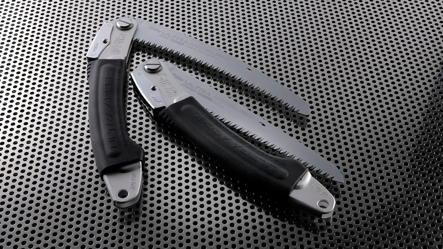 Silky Ultra Accel Curve 240 mm Klappsäge – gebogenes Sägeblatt mit grober Mirai-Me Verzahnung 7,5 ZpZ, Aluminium-Gummigriff für schnelle Schnitte bei Oberhandarbeiten und Baumpflege