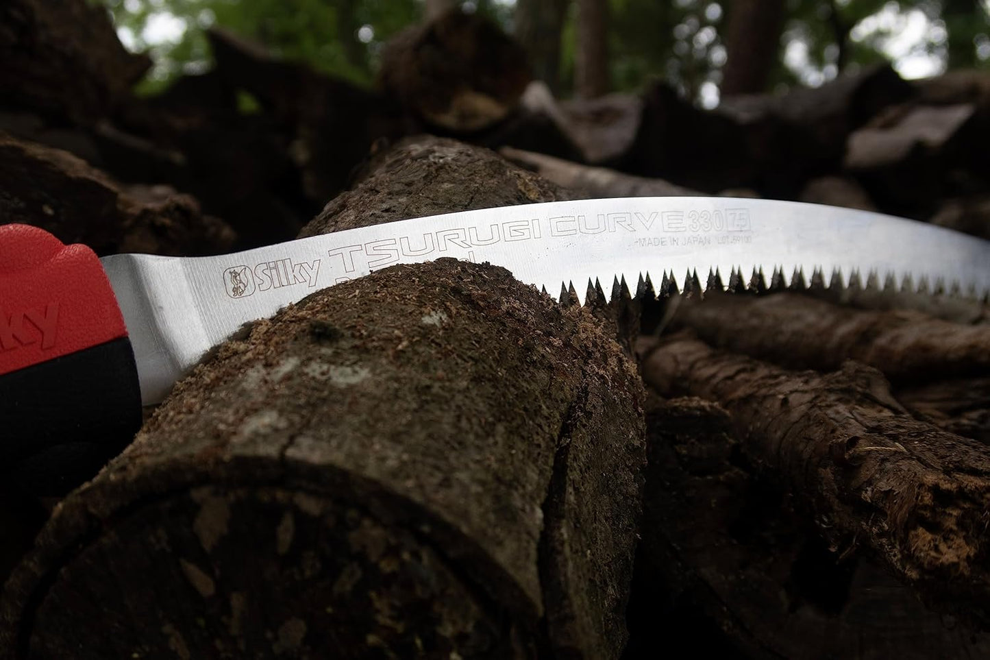 Silky Tsurugi Curve 330 mm Zugsäge grob 7,5 ZpZ – gebogene spitz zulaufende Hochleistungsklinge 1,7 mm, Genki Gummi-Pistolengriff, inkl. Aluminium-Beinköcher/Holster, für enge Stellen