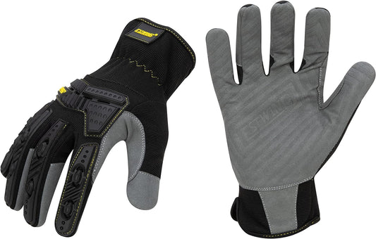 Estwing Schlagfester Arbeitshandschuh, Finger und Handfläche mit hohem Grip, Knöchelschutz, elastische Stulpe, 1 Paar, schwarz/grau Größe M