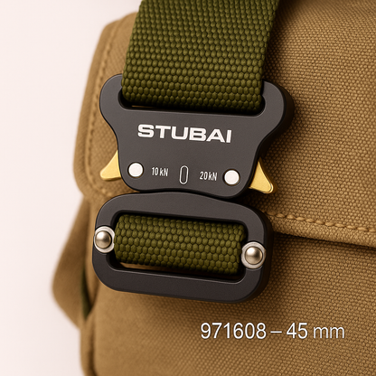 STUBAI Gurtschnalle bis 45 mm | vergütetes Aluminium schwarz eloxiert mit Stahl-Verstellplatte | CLICK FIX FLEX 2.0 | 10 kN Bruchlast | verhindert Öffnen unter Last | Profiqualität Made in Austria