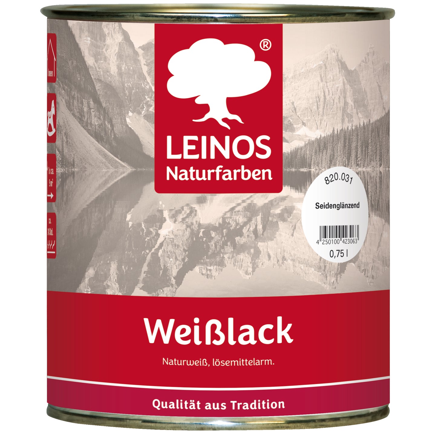 LEINOS 820 Weißlack Glänzend | 0,75 L Innen & Außen | Wohngesunder Naturharz-Öl Lack, wetterfest & strapazierfähig | ca. 7 m² Reichweite | Für Möbel, Türen, Fenster, Holzflächen & grundiertes Metall