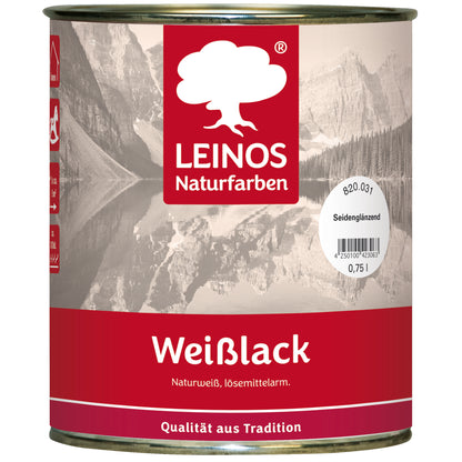 LEINOS 820 Weißlack Glänzend | 0,75 L Innen & Außen | Wohngesunder Naturharz-Öl Lack, wetterfest & strapazierfähig | ca. 7 m² Reichweite | Für Möbel, Türen, Fenster, Holzflächen & grundiertes Metall