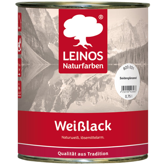 LEINOS 820 Weißlack Glänzend | 0,75 L Innen & Außen | Wohngesunder Naturharz-Öl Lack, wetterfest & strapazierfähig | ca. 7 m² Reichweite | Für Möbel, Türen, Fenster, Holzflächen & grundiertes Metall