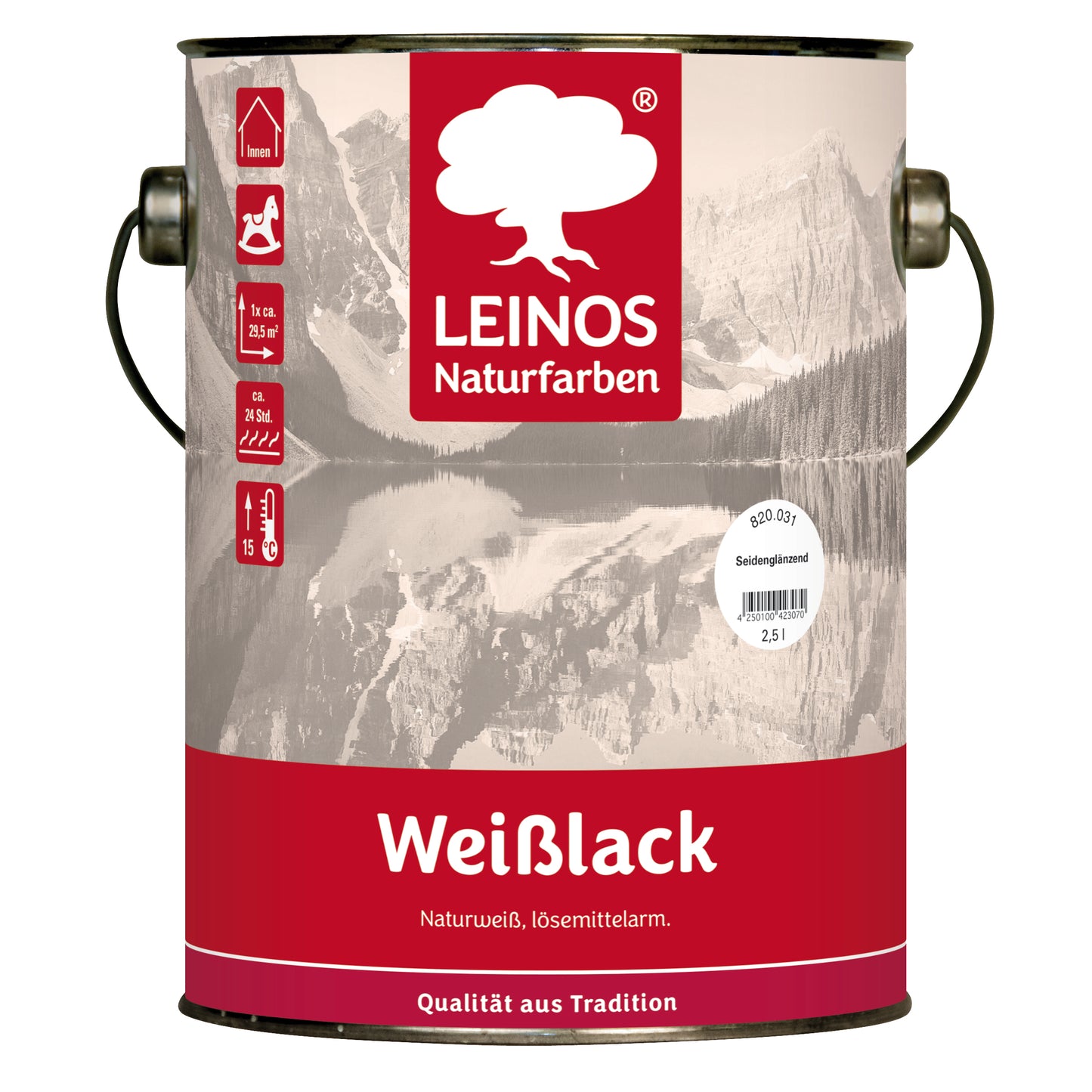 LEINOS 820 Weißlack Seidenglänzend | 2,5 L Innen & Außen | Wohngesunder Naturharz-Öl Lack, wetterfest & langlebig | ca. 20 m² Reichweite | Für Türen, Fenster, Möbel & Holzflächen | Profiqualität
