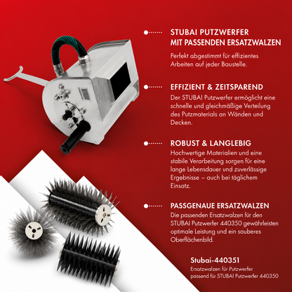 STUBAI Ersatzwalze 440351 für Putzwerfer 440350, passgenaues Originalzubehör für gleichmäßige Putzverteilung, robuste Ausführung für den professionellen Baustelleneinsatz, langlebig gefertigt