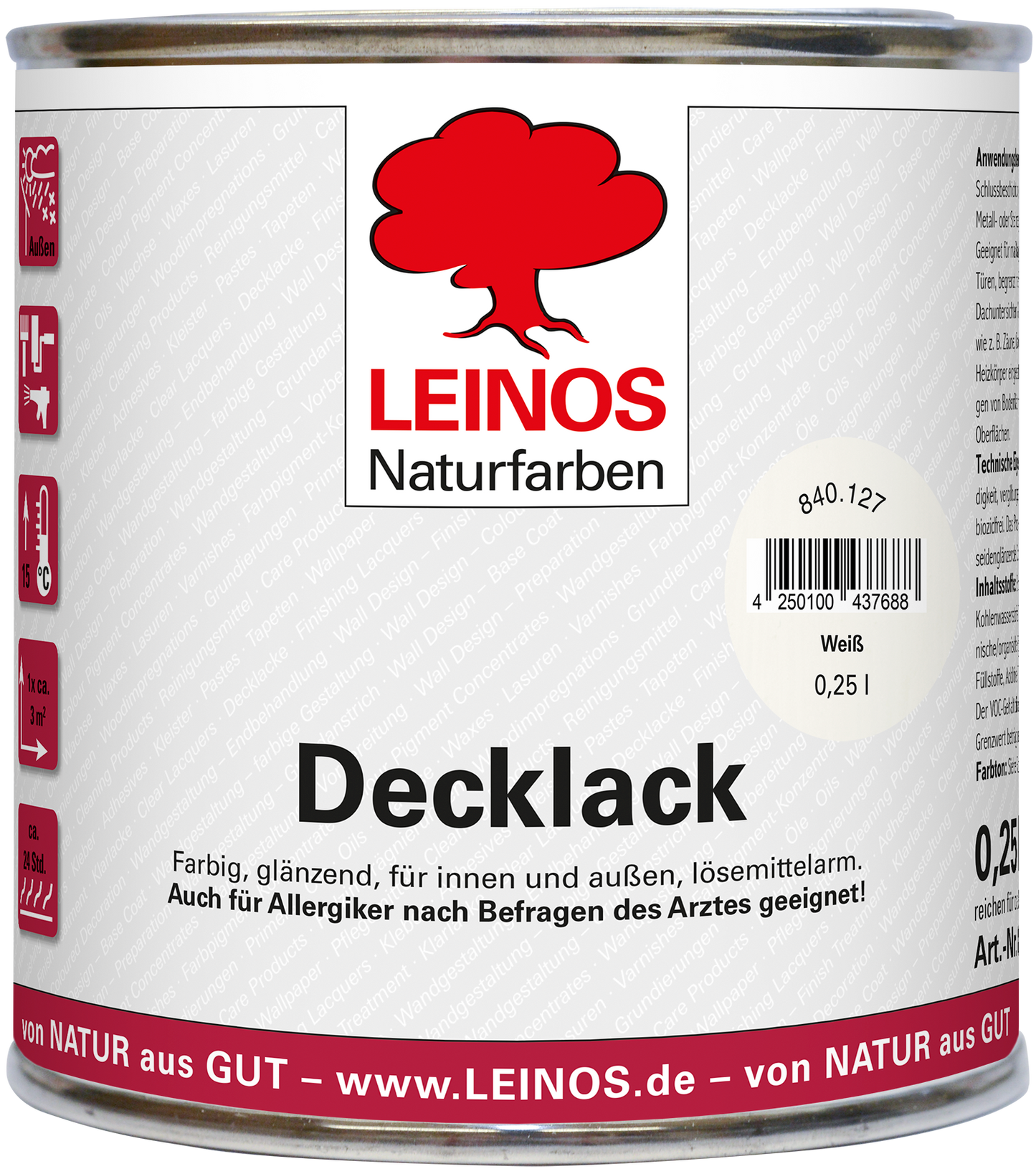 LEINOS Decklack Deckfarbe Hochdeckende Wetterfeste Lackfarbe Wetterschutzfarbe für Innen- und Außenprojekte