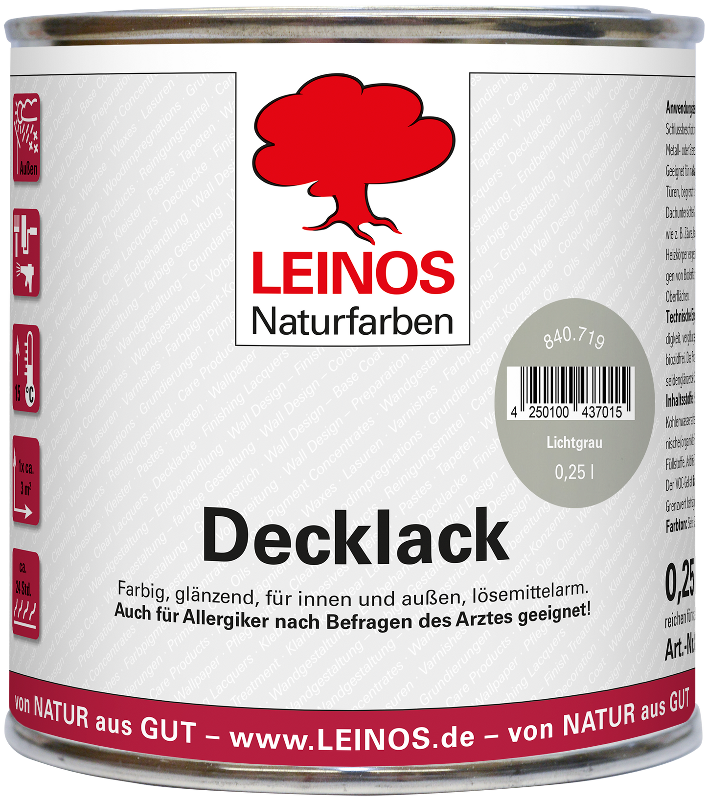 LEINOS Decklack Deckfarbe Hochdeckende Wetterfeste Lackfarbe Wetterschutzfarbe für Innen- und Außenprojekte