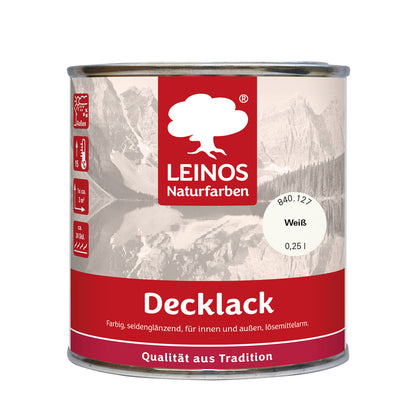 LEINOS Decklack glänzend 840 Weiß 250 ml wasserabweisender Holzlack für Innen und Außen hoch deckend wetterbeständig für Holz Metall und Steinzeug mit brillanter Farbwirkung und Holzschutz