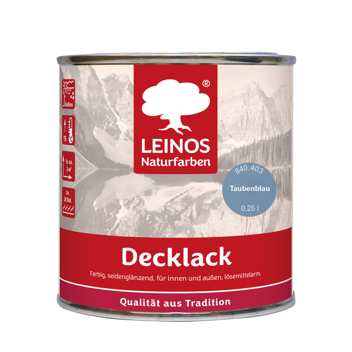 LEINOS Decklack glänzend 840 Taubenblau 250 ml wasserabweisender Holzlack für Innen und Außen hoch deckend wetterbeständig für Holz Metall und Steinzeug mit brillanter Farbwirkung und Holzschutz