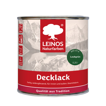 LEINOS Decklack glänzend 840 Laubgrün 250 ml wasserabweisender Holzlack für Innen und Außen hoch deckend wetterbeständig für Holz Metall und Steinzeug mit brillanter Farbwirkung und Holzschutz
