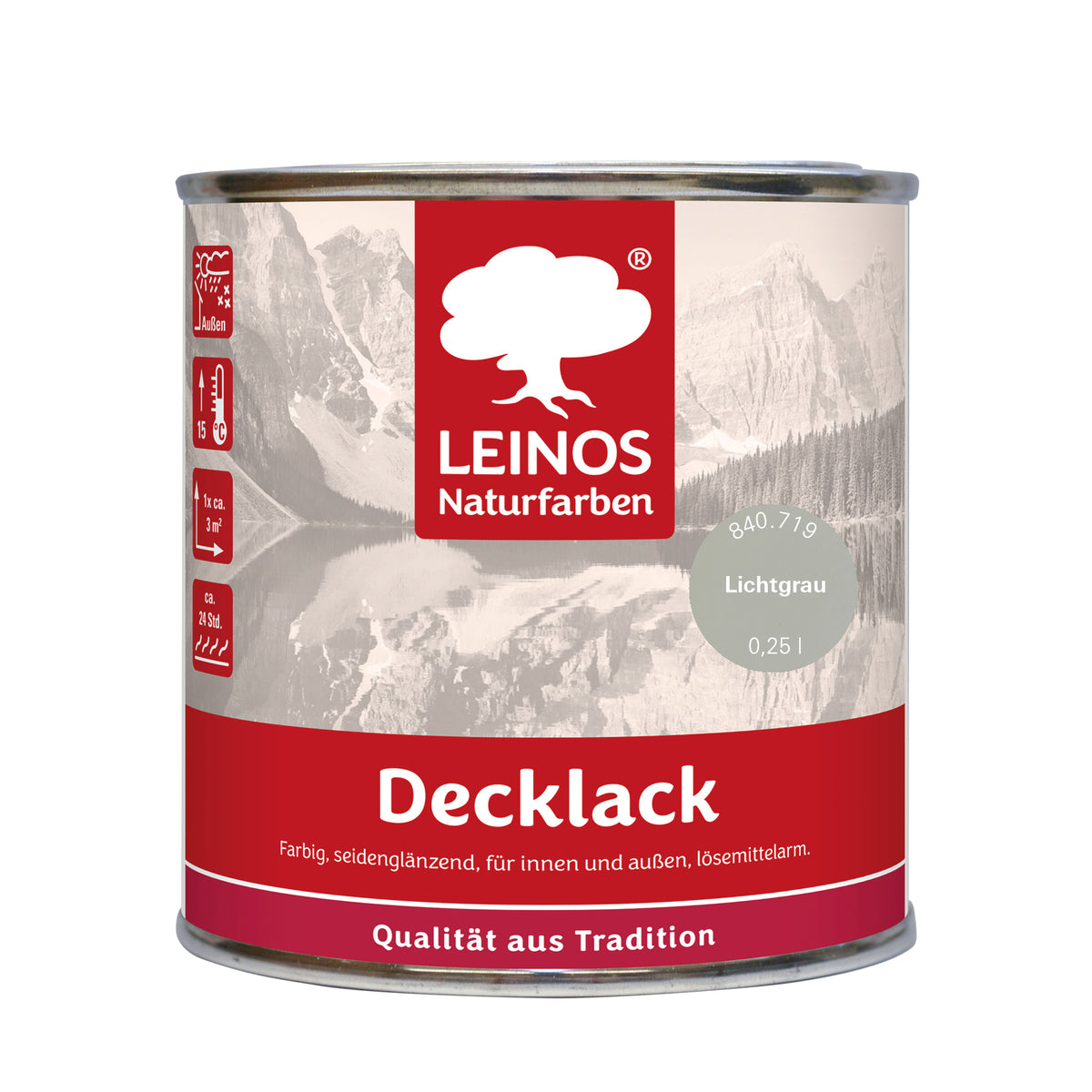 LEINOS Decklack glänzend 840 Lichtgrau 250 ml wasserabweisender Holzlack für Innen und Außen hoch deckend wetterbeständig für Holz Metall und Steinzeug mit brillanter Farbwirkung und Holzschutz
