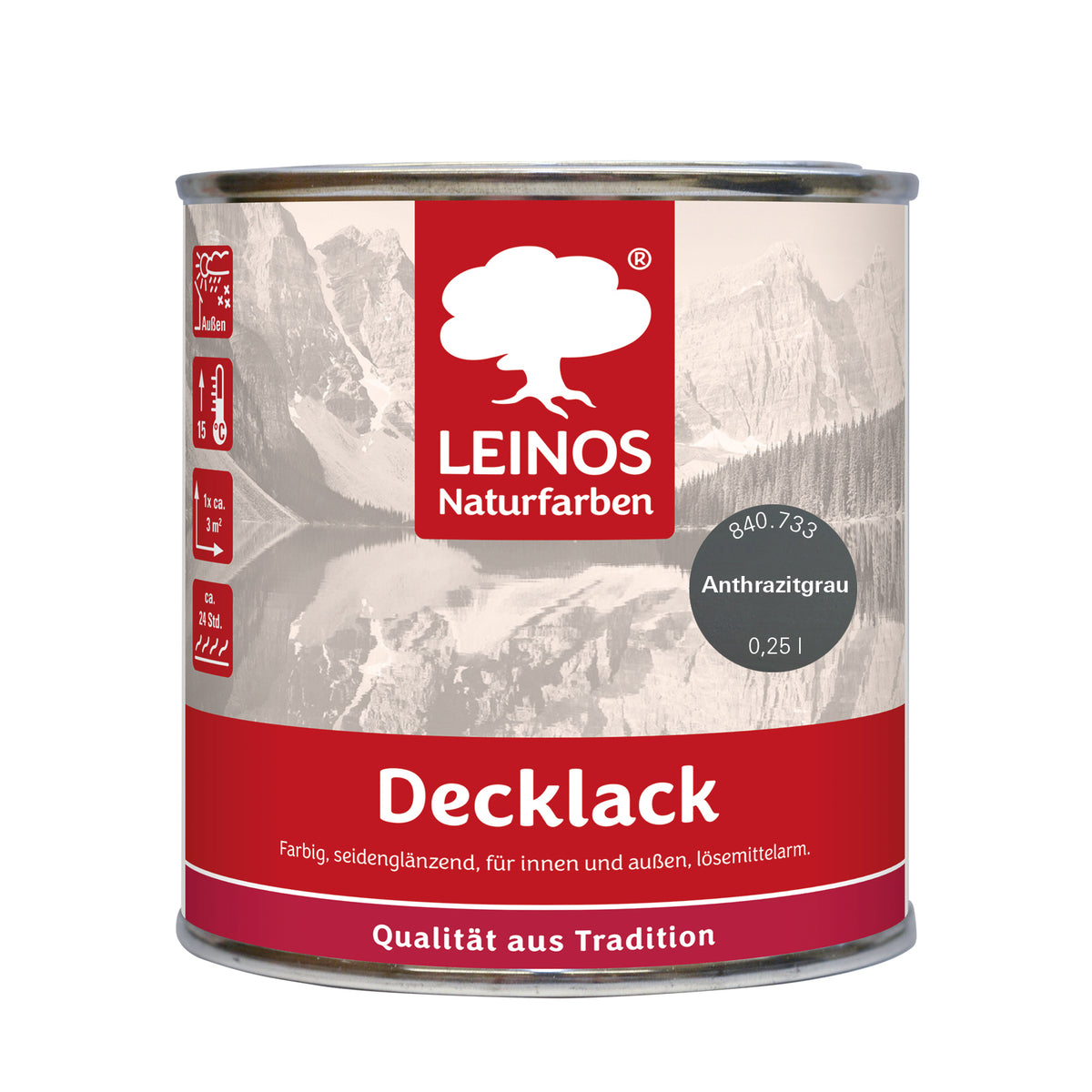 LEINOS Decklack glänzend 840 Anthrazitgrau 250 ml wasserabweisender Holzlack für Innen und Außen hoch deckend wetterbeständig für Holz Metall und Steinzeug mit brillanter Farbwirkung und Holzschutz