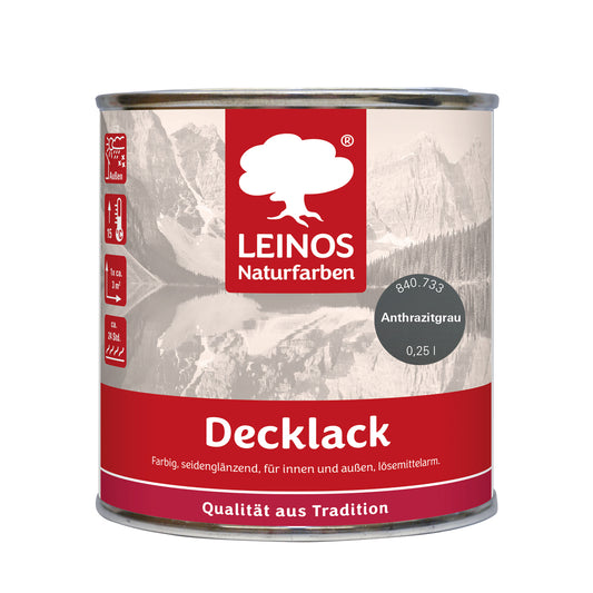 LEINOS Decklack glänzend 840 Anthrazitgrau 250 ml wasserabweisender Holzlack für Innen und Außen hoch deckend wetterbeständig für Holz Metall und Steinzeug mit brillanter Farbwirkung und Holzschutz