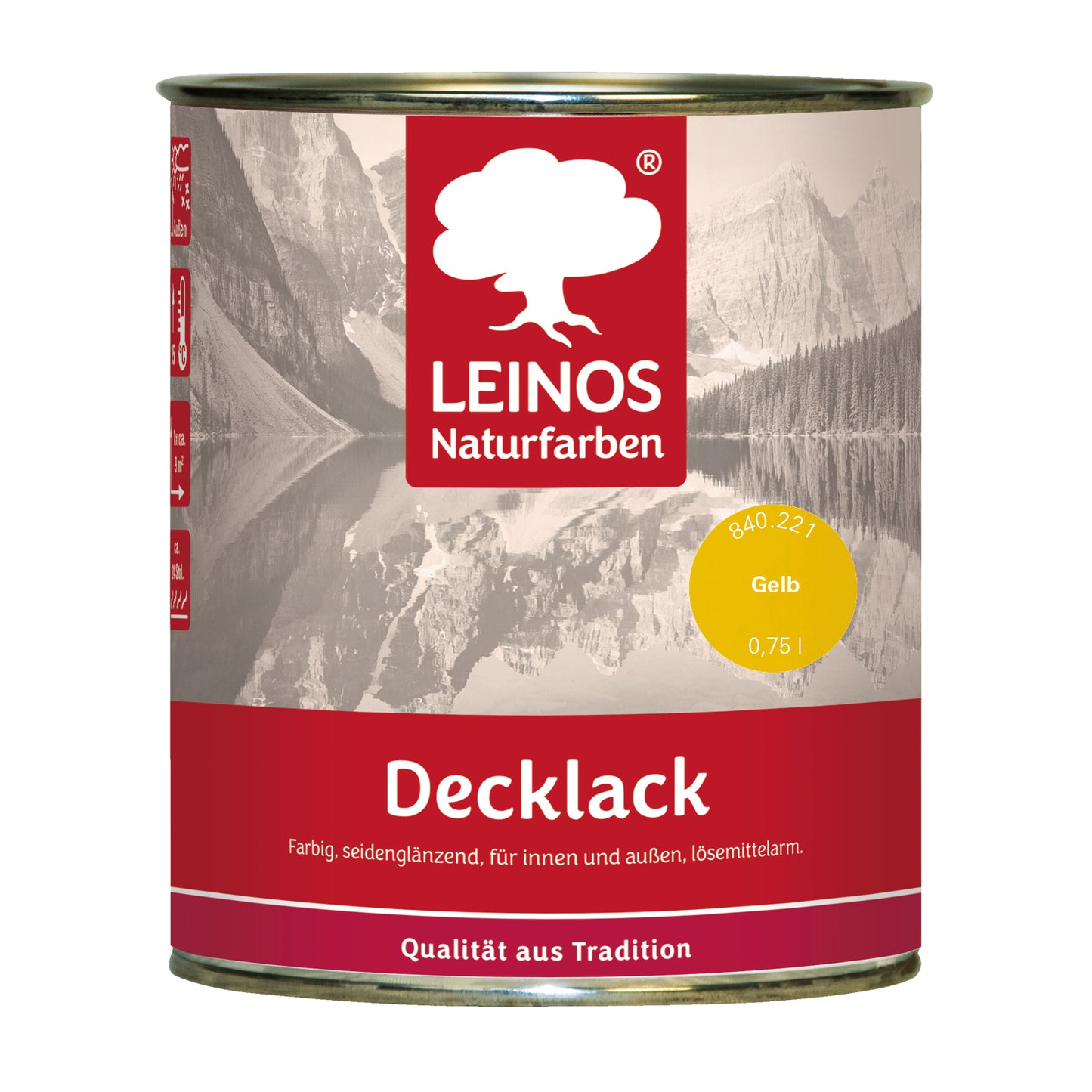 LEINOS Decklack glänzend 840 Gelb 750 ml wasserabweisender Holzlack für Innen und Außen hoch deckend wetterbeständig für Holz Metall und Steinzeug mit brillanter Farbwirkung und Holzschutz