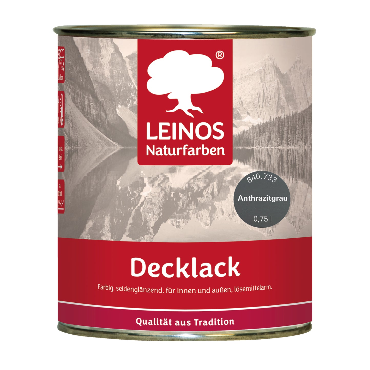 LEINOS Decklack glänzend 840 Anthrazitgrau 750 ml wasserabweisender Holzlack für Innen und Außen hoch deckend wetterbeständig für Holz Metall und Steinzeug mit brillanter Farbwirkung und Holzschutz