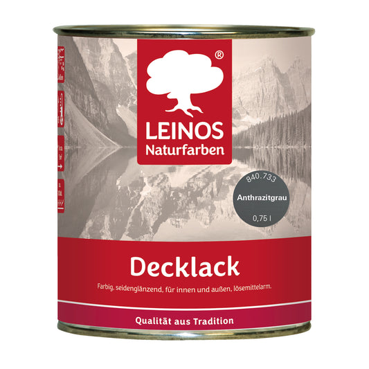 LEINOS Decklack glänzend 840 Anthrazitgrau 750 ml wasserabweisender Holzlack für Innen und Außen hoch deckend wetterbeständig für Holz Metall und Steinzeug mit brillanter Farbwirkung und Holzschutz