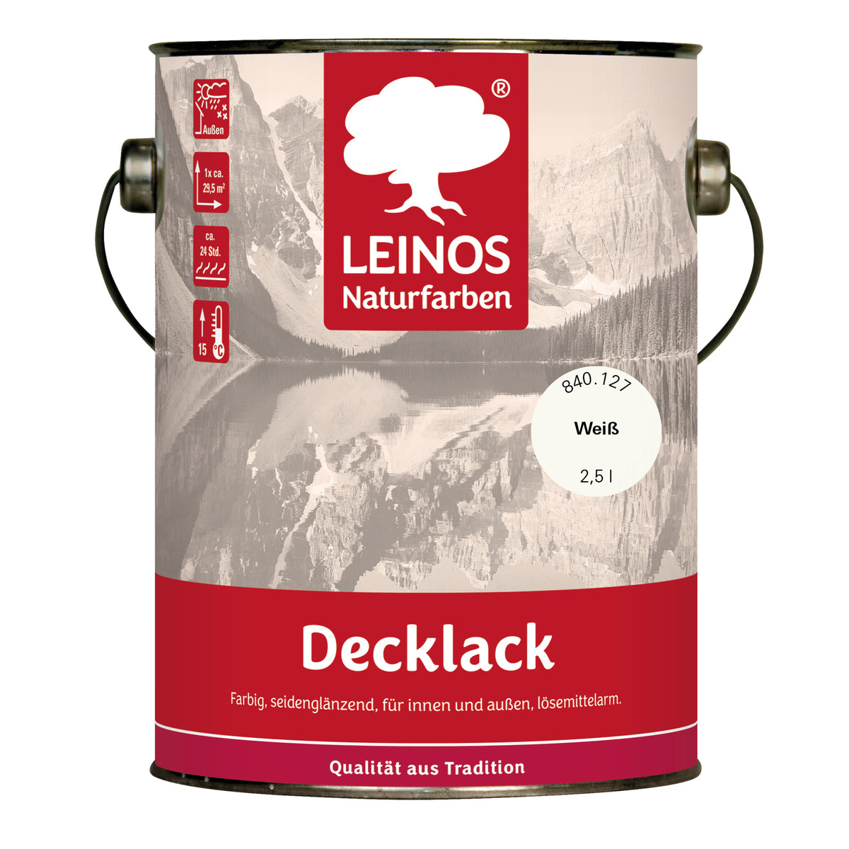 LEINOS Decklack glänzend 840 Weiß 2500 ml wasserabweisender Holzlack für Innen und Außen hoch deckend wetterbeständig für Holz Metall und Steinzeug mit brillanter Farbwirkung und Holzschutz