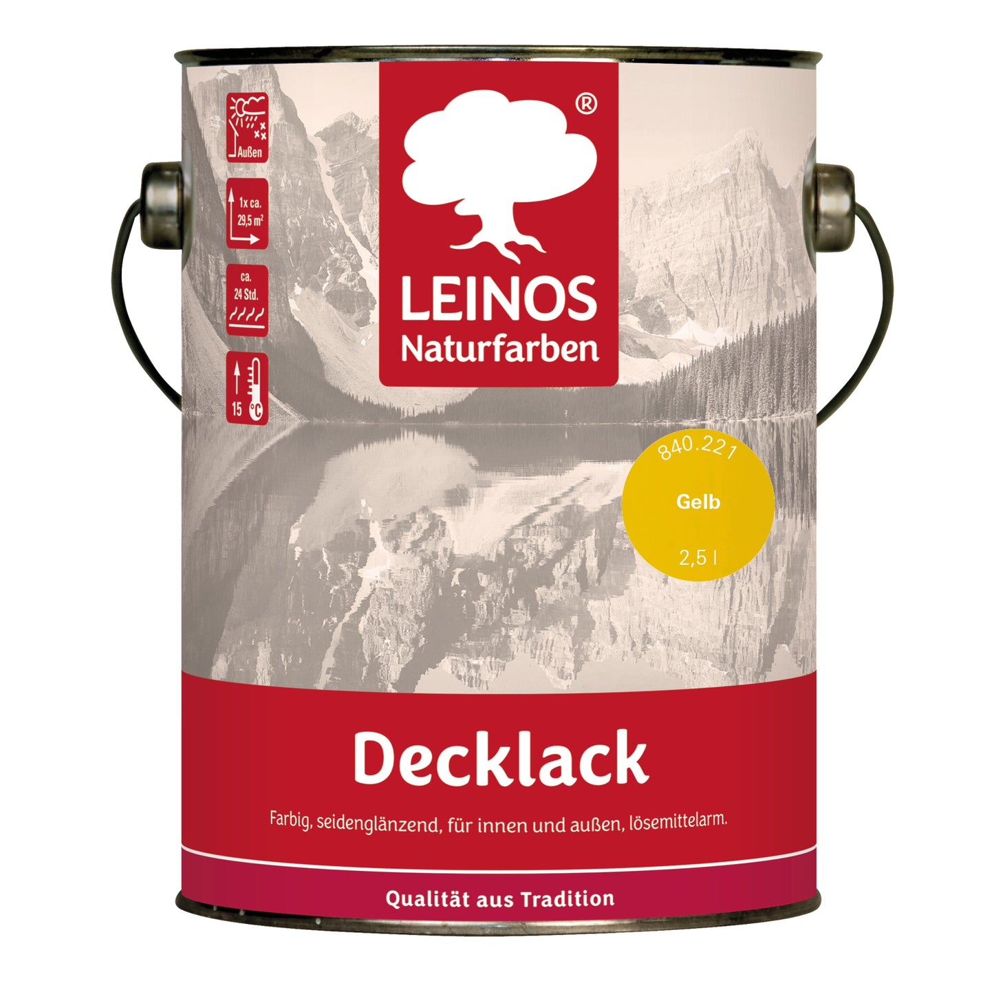 LEINOS Decklack glänzend 840 Gelb 2500 ml wasserabweisender Holzlack für Innen und Außen hoch deckend wetterbeständig für Holz Metall und Steinzeug mit brillanter Farbwirkung und Holzschutz