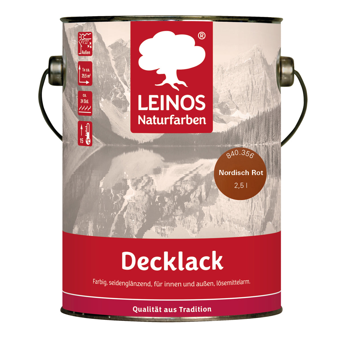 LEINOS Decklack glänzend 840 Nordisch-Rot 2500 ml wasserabweisender Holzlack für Innen und Außen hoch deckend wetterbeständig für Holz Metall und Steinzeug mit brillanter Farbwirkung und Holzschutz