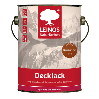 LEINOS Decklack glänzend 840 Nordisch-Rot 2500 ml wasserabweisender Holzlack für Innen und Außen hoch deckend wetterbeständig für Holz Metall und Steinzeug mit brillanter Farbwirkung und Holzschutz