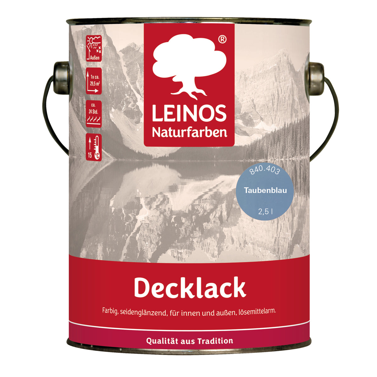 LEINOS Decklack glänzend 840 Taubenblau 2500 ml wasserabweisender Holzlack für Innen und Außen hoch deckend wetterbeständig für Holz Metall und Steinzeug mit brillanter Farbwirkung und Holzschutz