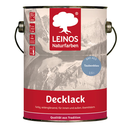 LEINOS Decklack glänzend 840 Taubenblau 2500 ml wasserabweisender Holzlack für Innen und Außen hoch deckend wetterbeständig für Holz Metall und Steinzeug mit brillanter Farbwirkung und Holzschutz