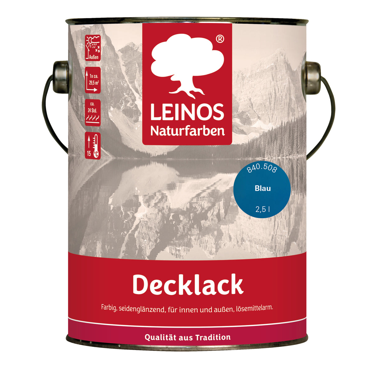 LEINOS Decklack glänzend 840 Blau 2500 ml wasserabweisender Holzlack für Innen und Außen hoch deckend wetterbeständig für Holz Metall und Steinzeug mit brillanter Farbwirkung und Holzschutz