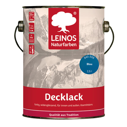 LEINOS Decklack glänzend 840 Blau 2500 ml wasserabweisender Holzlack für Innen und Außen hoch deckend wetterbeständig für Holz Metall und Steinzeug mit brillanter Farbwirkung und Holzschutz