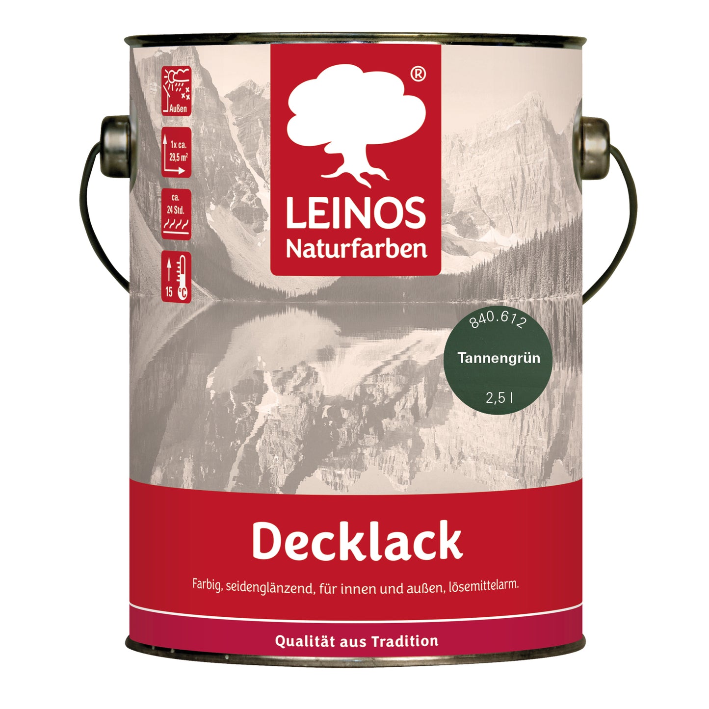 LEINOS Decklack glänzend 840 Tannengrün 2500 ml wasserabweisender Holzlack für Innen und Außen hoch deckend wetterbeständig für Holz Metall und Steinzeug mit brillanter Farbwirkung und Holzschutz