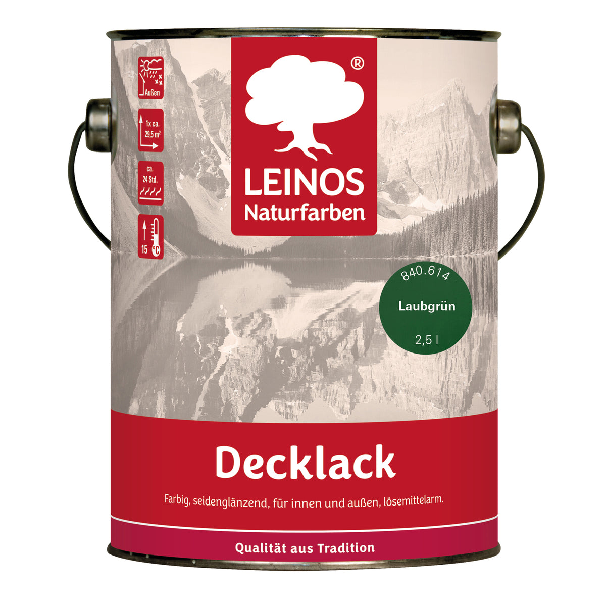 LEINOS Decklack glänzend 840 Laubgrün 2500 ml wasserabweisender Holzlack für Innen und Außen hoch deckend wetterbeständig für Holz Metall und Steinzeug mit brillanter Farbwirkung und Holzschutz