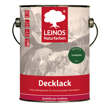 LEINOS Decklack glänzend 840 Laubgrün 2500 ml wasserabweisender Holzlack für Innen und Außen hoch deckend wetterbeständig für Holz Metall und Steinzeug mit brillanter Farbwirkung und Holzschutz