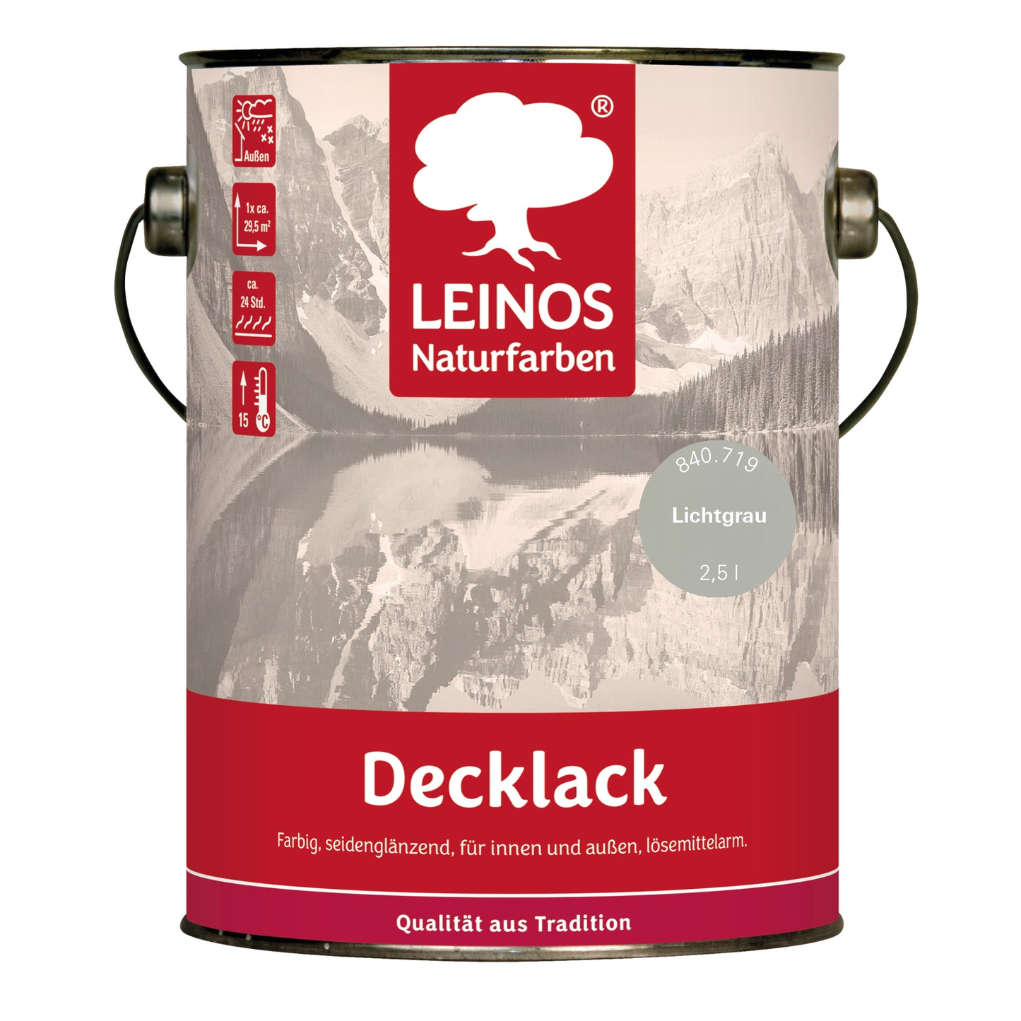 LEINOS Decklack glänzend 840 Lichtgrau 2500 ml wasserabweisender Holzlack für Innen und Außen hoch deckend wetterbeständig für Holz Metall und Steinzeug mit brillanter Farbwirkung und Holzschutz